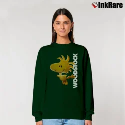 Women’s Peanuts Woodstock Cartoon Relaxed Sweatshirt in forest green | Soft, Laid-Back Vibe