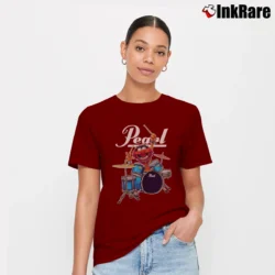 Women’s Pearl Drums Gritty Logo Music Signature T-Shirt in maroon | Soft, Flattering Fit