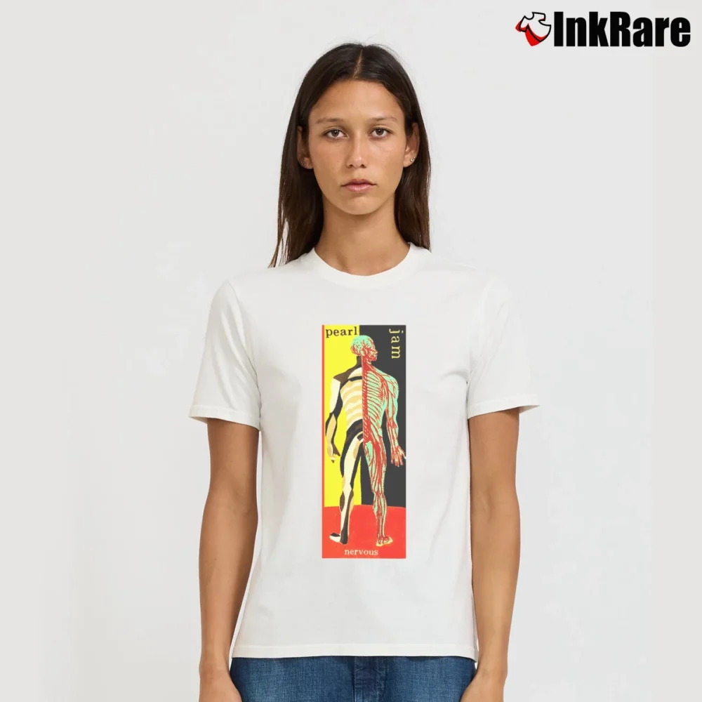 Women’s Pearl Nervous 1994 90s Grunge Alternative Rock And Roll Jam Band Seattle Sound Signature T-Shirt in white | Soft, Flattering Fit