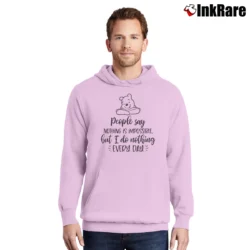 Men’s People Say Nothing Is Impossible Winnie The Pooh Funny Quote Disney Pullover Hoodie in light pink | Cozy, Durable, Modern Fit