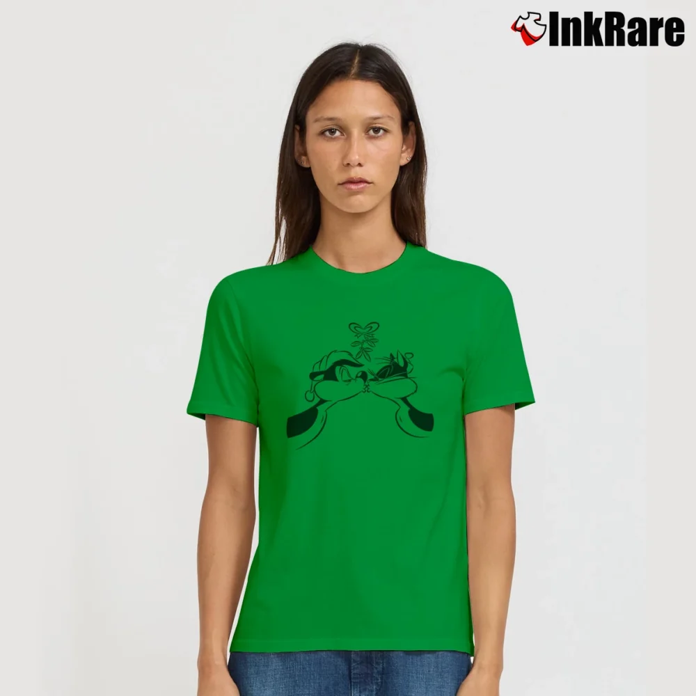 Women’s Pepe Le Pew Looney Tunes Christmas Kiss Signature T-Shirt in irish green | Soft, Flattering Fit