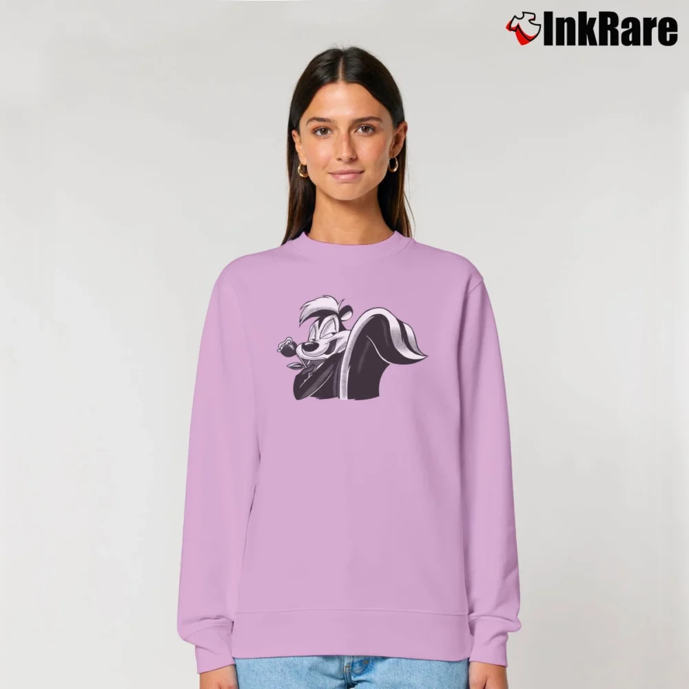 Women’s Pepe Le Pew Retro Cartoon Mascot Relaxed Sweatshirt in light pink | Soft, Laid-Back Vibe