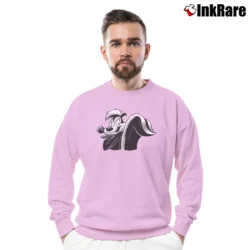 Men’s Pepe Le Pew Retro Cartoon Mascot Crewneck Sweatshirt in light pink | Cozy Fabric, Clean Style