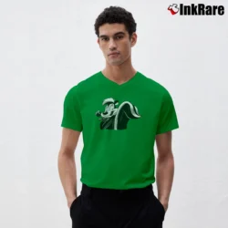 Men’s Pepe Le Pew Retro Cartoon Mascot V-Neck Tee in irish green | Sharp, Breathable, Everyday Staple