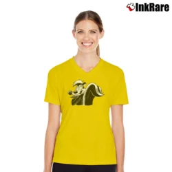 Women’s Pepe Le Pew Retro Cartoon Mascot V-Neck Tee in yellow | Chic Neckline, Soft Texture