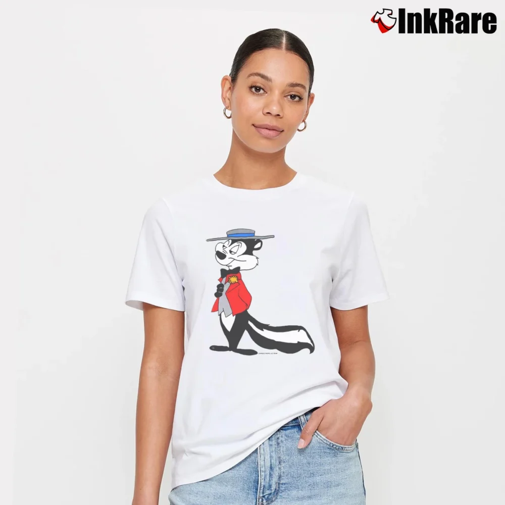 Women’s Pepe Le Pew Skunk Tuxedo Looney Tunes Signature T-Shirt in white | Soft, Flattering Fit