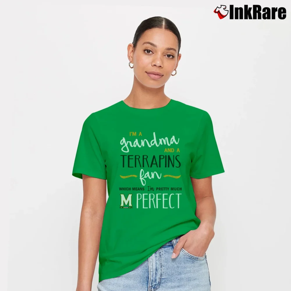 Women’s Perfect Grandma Maryland Terrapins Fan Signature T-Shirt in irish green | Soft, Flattering Fit