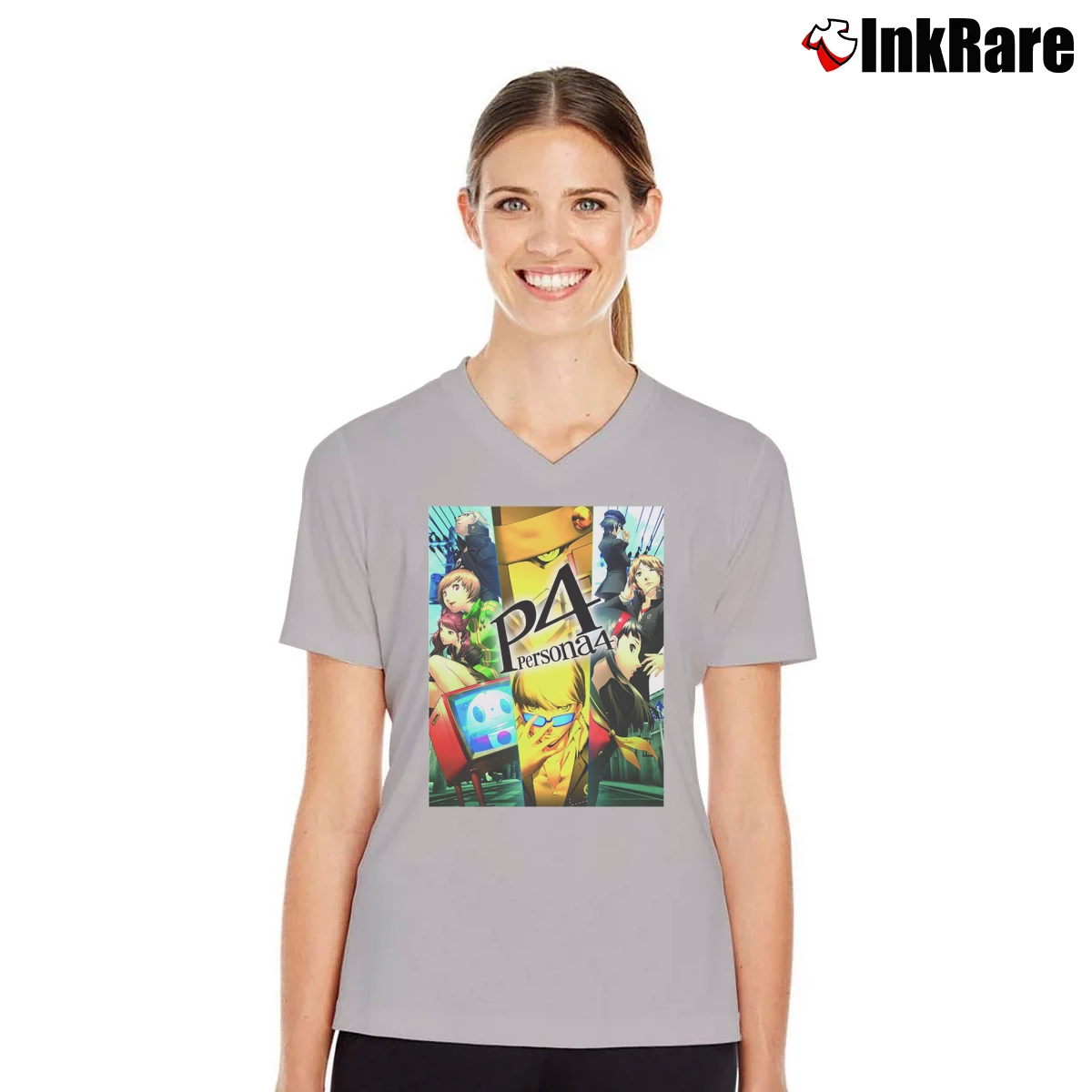 Women’s Persona 4 Game Cover Art V-Neck Tee in sport grey | Chic Neckline, Soft Texture