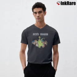 Men’s Pete's Dragon Disney Classic Retro Movie V-Neck Tee in charcoal | Sharp, Breathable, Everyday Staple