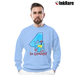 Men’s Pete The Cat 4th Birthday Crewneck Sweatshirt in light blue | Cozy Fabric, Clean Style
