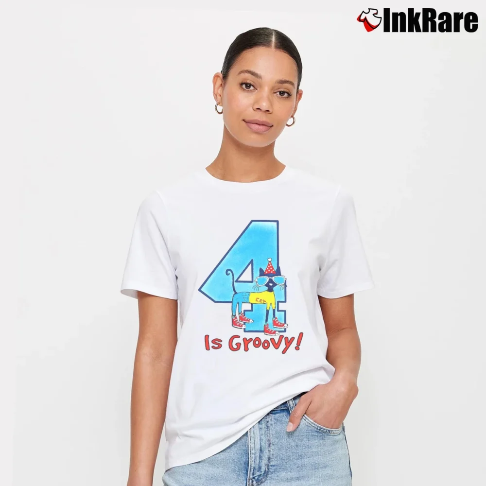 Women’s Pete The Cat 4th Birthday Signature T-Shirt in white | Soft, Flattering Fit