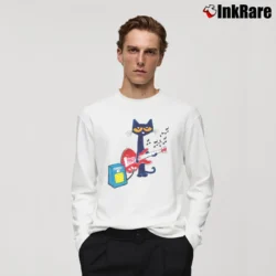 Men’s Pete The Cat Playing Guitar Graphic Long-Sleeve Shirt in white | Sleek, Lightweight, Year-Round Wear
