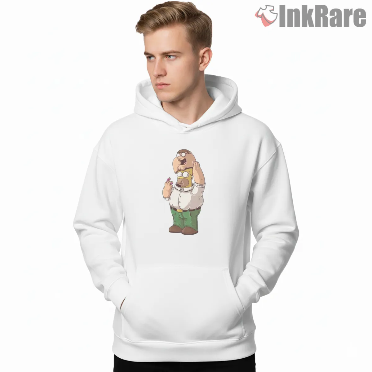 Peter Griffin Homer Suit Family Guy Simpsons Mashup Shirt on white hoodie for men graphic tee