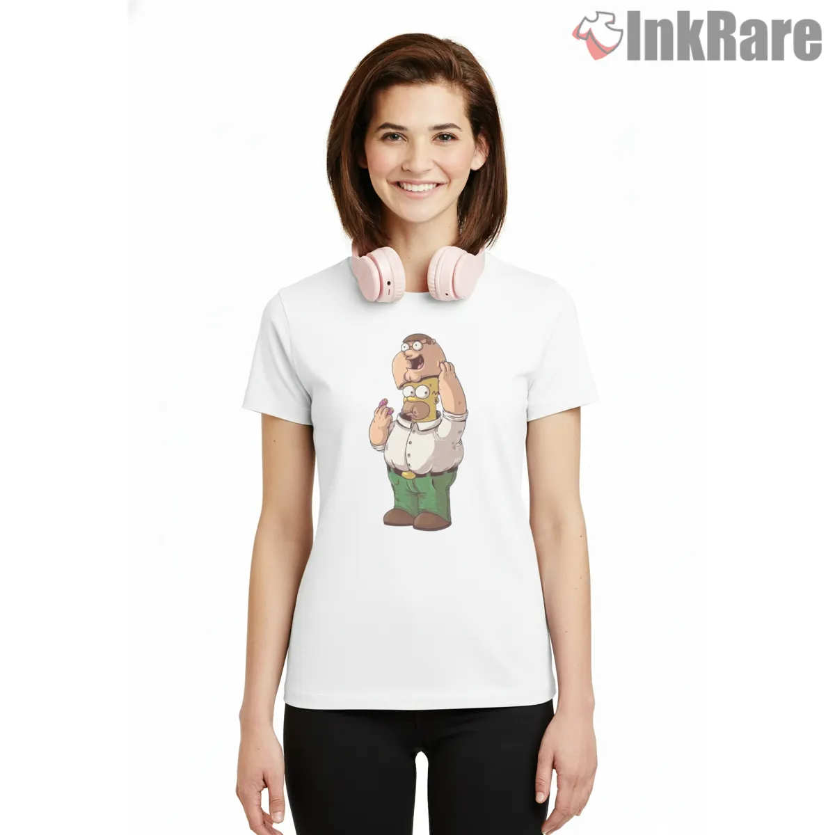 Peter Griffin Homer Suit Family Guy Simpsons Mashup Short Sleeve White Peter Griffin Homer Suit Family Guy Simpsons Mashup Shirt on white short sleeve shirt for women graphic tee