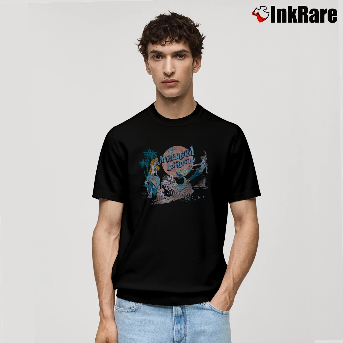 Peter Pan Distressed Mermaid Lagoon Men’s Classic Tee in black – Premium Comfort Men’s Peter Pan Distressed Mermaid Lagoon Classic T-Shirt in black | Soft, Breathable Everyday Wear