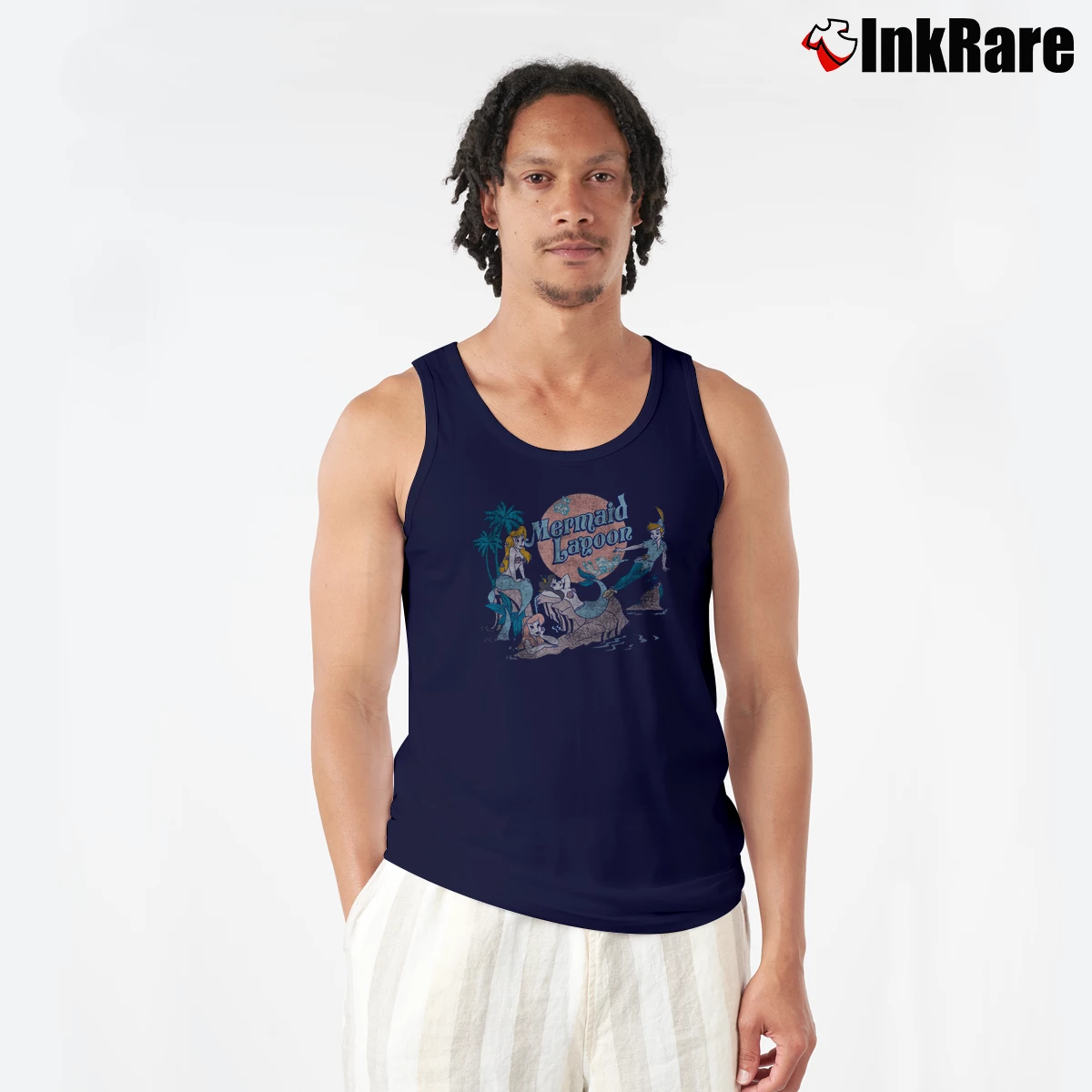 Peter Pan Distressed Mermaid Lagoon Men’s Performance Tank in navy – Lightweight Comfort Men’s Peter Pan Distressed Mermaid Lagoon Tank Top in navy | Breathable, Active-Friendly Design
