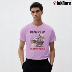 Men’s PewPew Madafakas Darth Vader Baby Yoda Funny Star Wars V-Neck Tee in light pink | Sharp, Breathable, Everyday Staple
