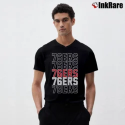 Men’s Philadelphia 76ers Texts V-Neck Tee in black | Sharp, Breathable, Everyday Staple