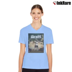 Women’s Philadelphia Eagles AJ Brown Devonta Smith Bad Boys V-Neck Tee in light blue | Chic Neckline, Soft Texture