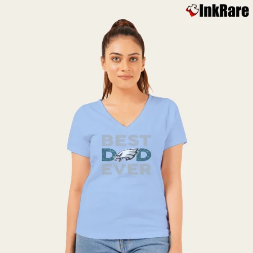 Philadelphia Eagles Best Dad Ever Women’s V-Neck Tee in light blue – Flattering Fit Women’s Philadelphia Eagles Best Dad Ever V-Neck Tee in light blue | Chic Neckline, Soft Texture