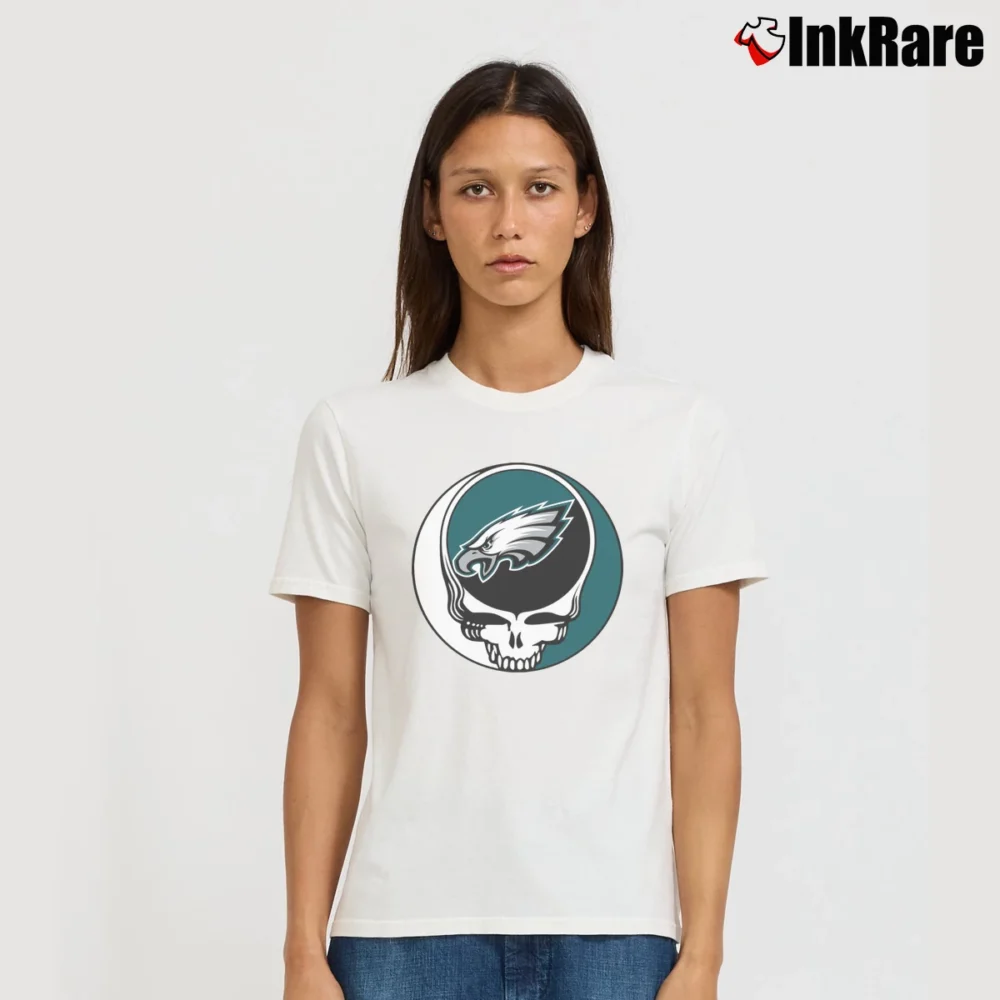 Women’s Philadelphia Eagles Grateful Dead Steal Your Face NFL Signature T-Shirt in white | Soft, Flattering Fit