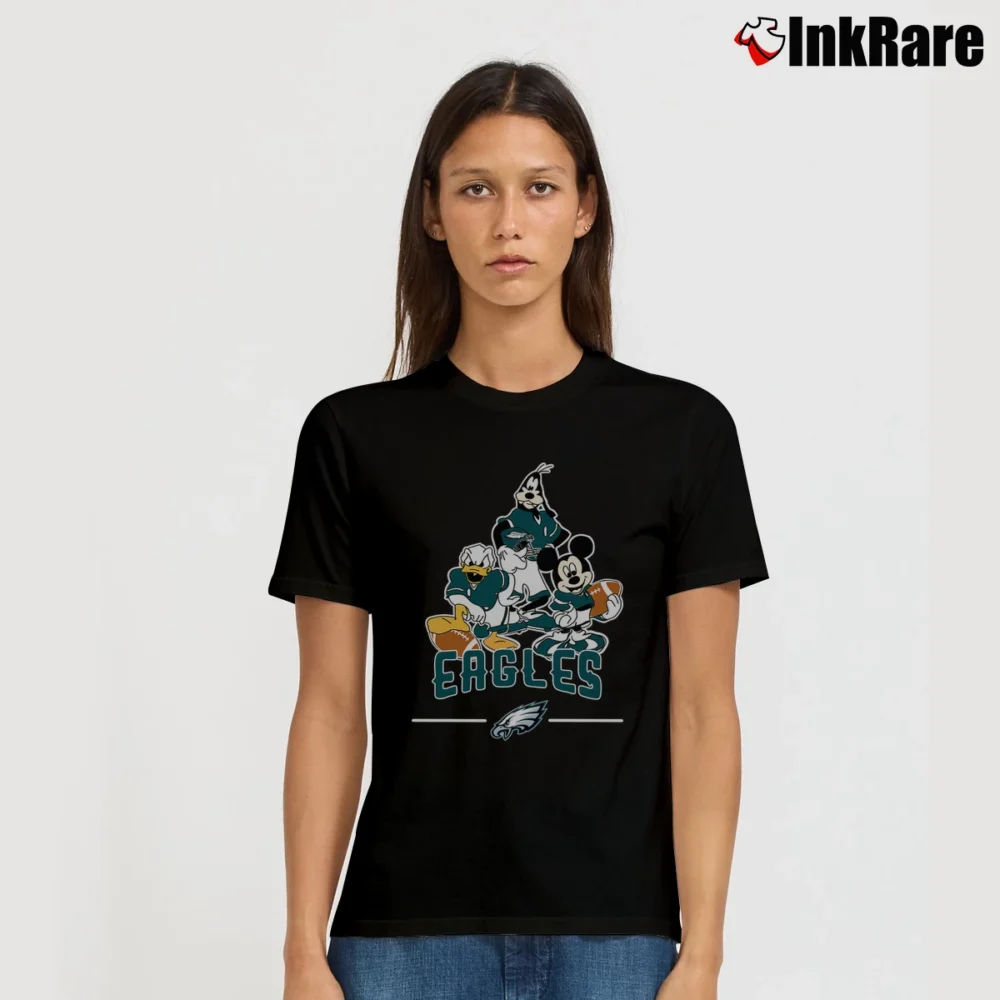 Women’s Philadelphia Eagles Mickey Donald Goofy Fan Signature T-Shirt in black | Soft, Flattering Fit