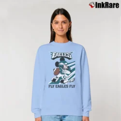 Women’s Philadelphia Eagles Mickey Mouse Fly Eagles Football Graphic Relaxed Sweatshirt in light blue | Soft, Laid-Back Vibe