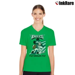 Women’s Philadelphia Eagles Mickey Mouse Fly Eagles Football Graphic V-Neck Tee in irish green | Chic Neckline, Soft Texture