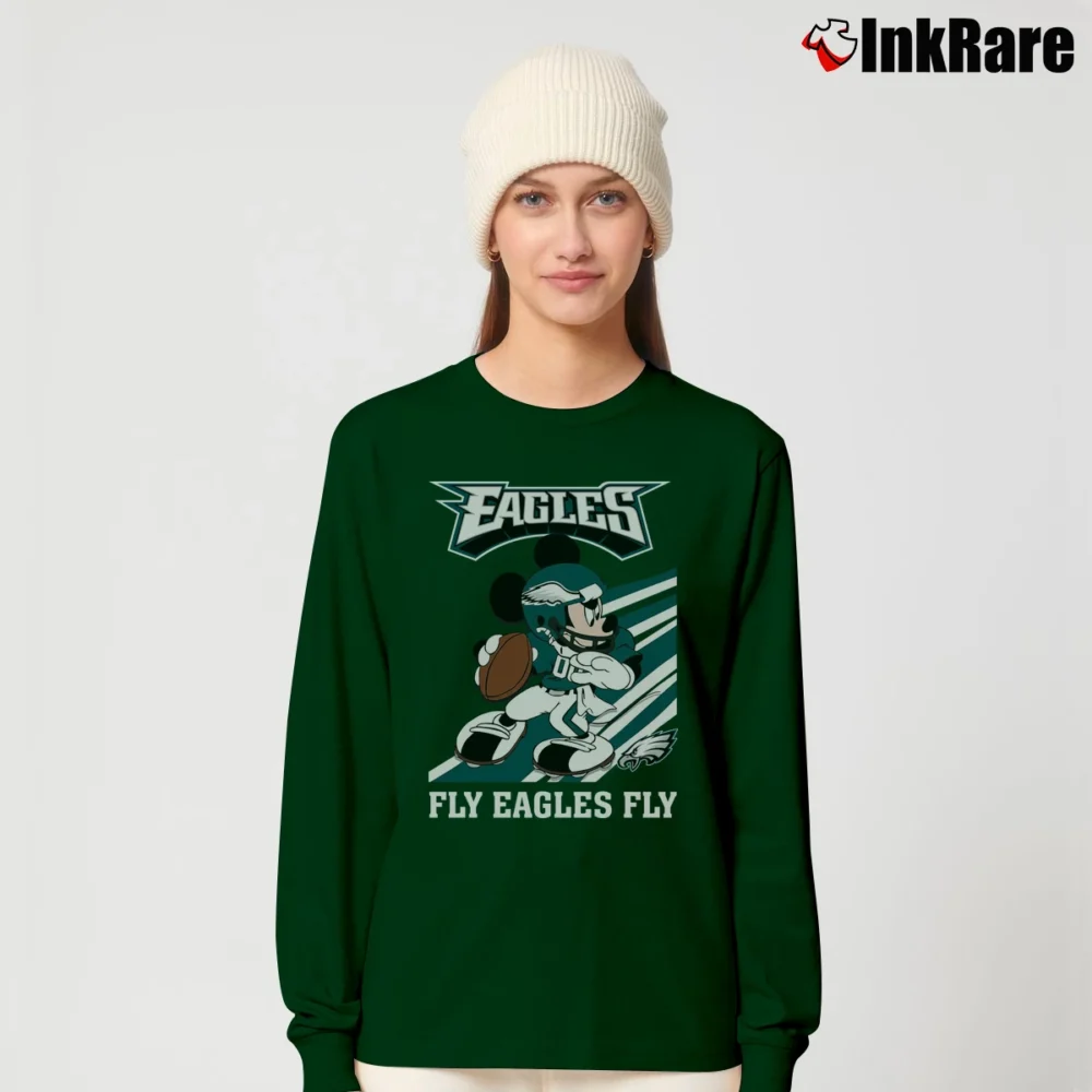 Women’s Philadelphia Eagles Mickey Mouse Fly Eagles Football Long-Sleeve Top in forest green | Sleek, Versatile, All-Season