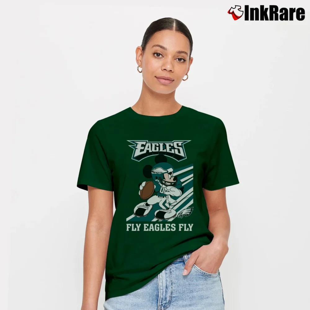 Women’s Philadelphia Eagles Mickey Mouse Fly Eagles Football Signature T-Shirt in forest green | Soft, Flattering Fit