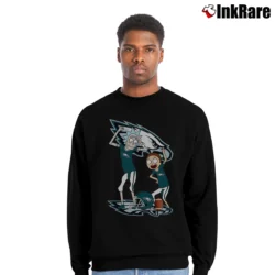 Men’s Philadelphia Eagles Rick And Morty Funny Football Crewneck Sweatshirt in black | Cozy Fabric, Clean Style