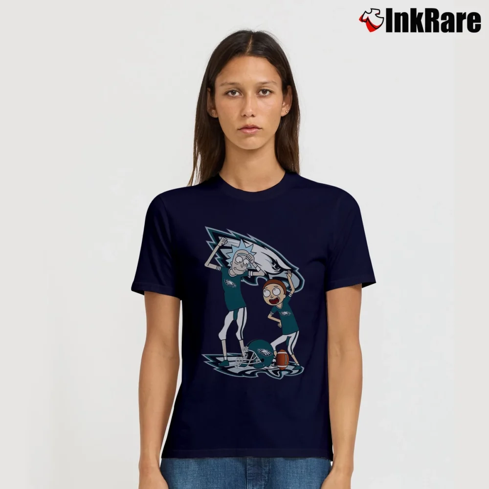 Women’s Philadelphia Eagles Rick And Morty Funny Football Signature T-Shirt in navy | Soft, Flattering Fit