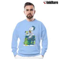 Men’s Philadelphia Eagles Snoopy Christmas Ugly Crewneck Sweatshirt in light blue | Cozy Fabric, Clean Style