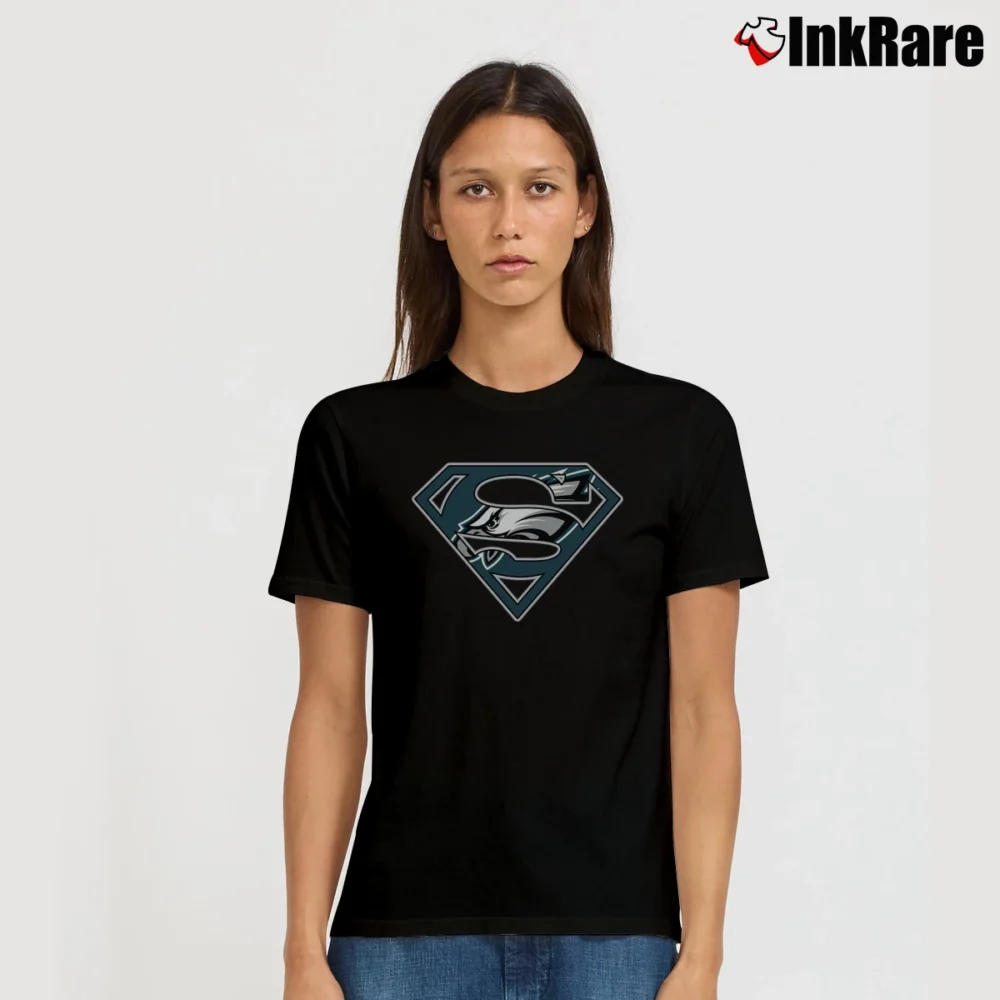 Women’s Philadelphia Eagles Superman Logo NFL Fan Signature T-Shirt in black | Soft, Flattering Fit