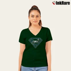 Women’s Philadelphia Eagles Superman Logo NFL Fan V-Neck Tee in forest green | Chic Neckline, Soft Texture