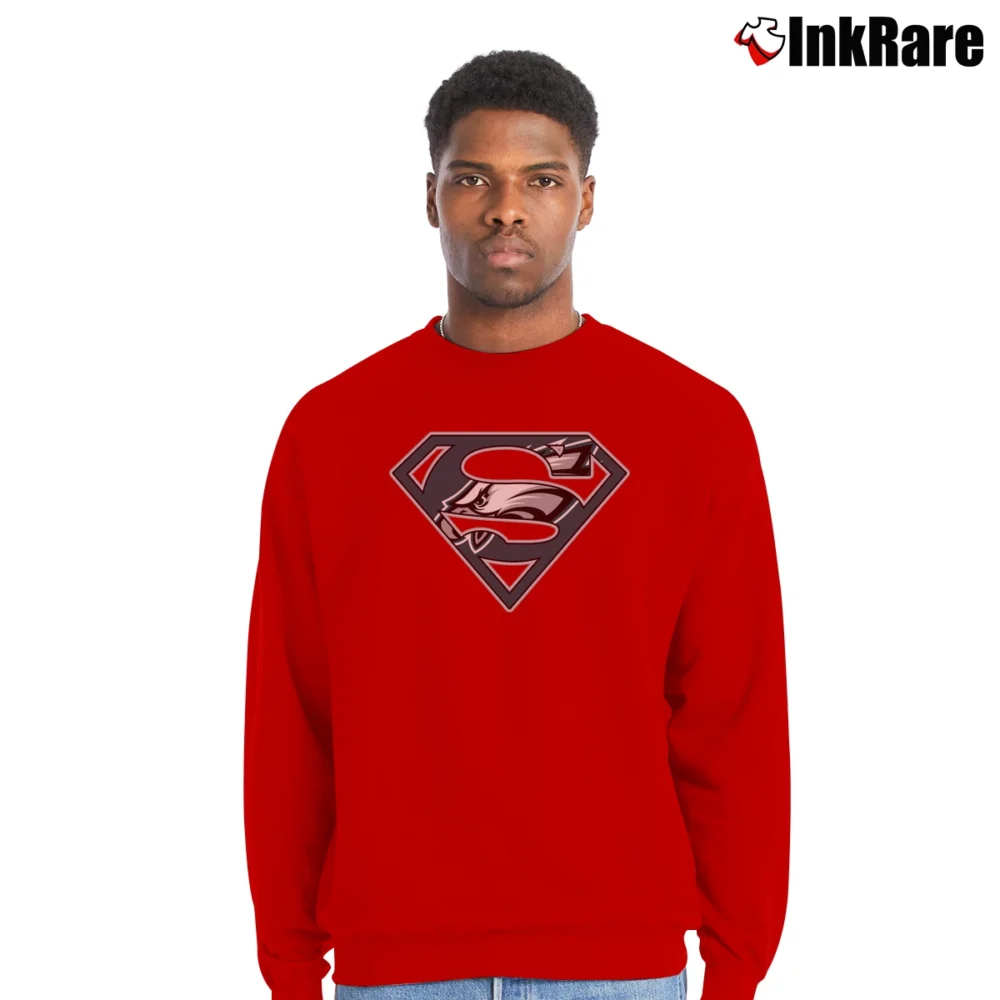 Men’s Philadelphia Eagles x Superman NFL Graphic Crewneck Sweatshirt in red | Cozy Fabric, Clean Style