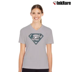 Women’s Philadelphia Eagles x Superman NFL Graphic V-Neck Tee in sport grey | Chic Neckline, Soft Texture