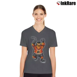 Women’s Philadelphia Hockey Gritty Mascot Keep It Gritty V-Neck Tee in charcoal | Chic Neckline, Soft Texture