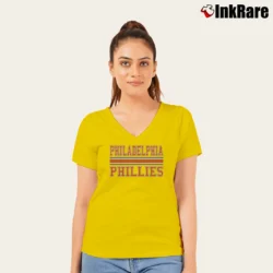 Women’s philadelphia phillies baseball for Loyal MLB Fans V-Neck Tee in yellow | Chic Neckline, Soft Texture