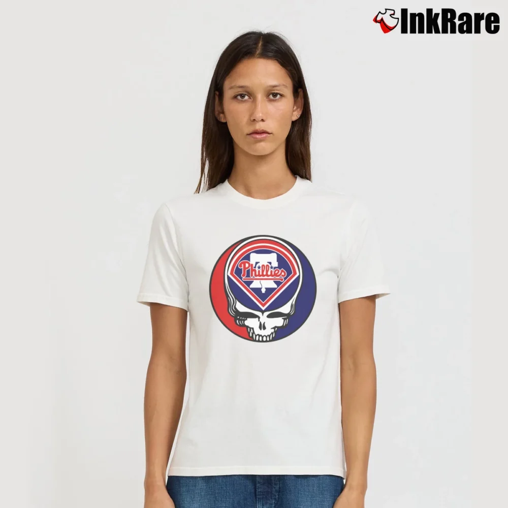 Women’s Philadelphia Phillies Baseball Grateful Dead Steal Your Face Signatures Signature T-Shirt in white | Soft, Flattering Fit