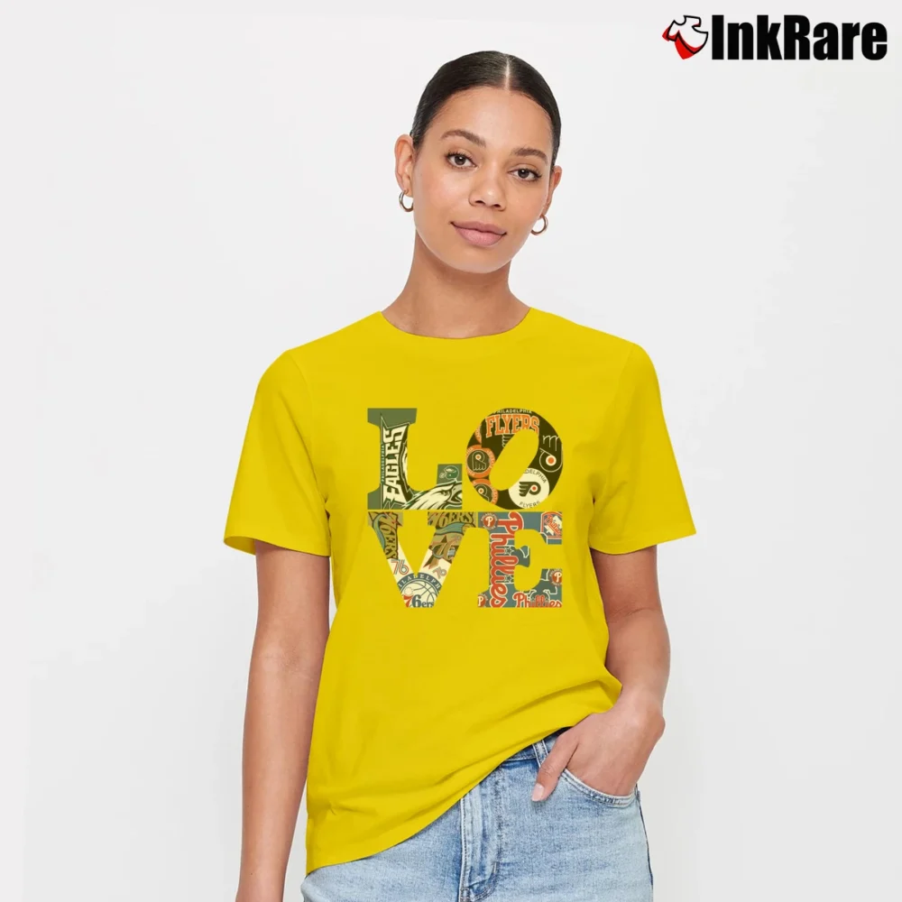 Women’s Philadelphia Phillies Eagles 76ers Flyers City Love Signature T-Shirt in yellow | Soft, Flattering Fit