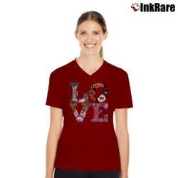 Women’s Philadelphia Phillies Eagles 76ers Flyers City Love V-Neck Tee in maroon | Chic Neckline, Soft Texture
