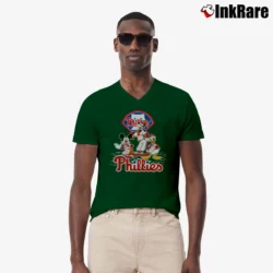 Men’s Philadelphia Phillies Mickey Donald Goofy Baseball V-Neck Tee in forest green | Sharp, Breathable, Everyday Staple