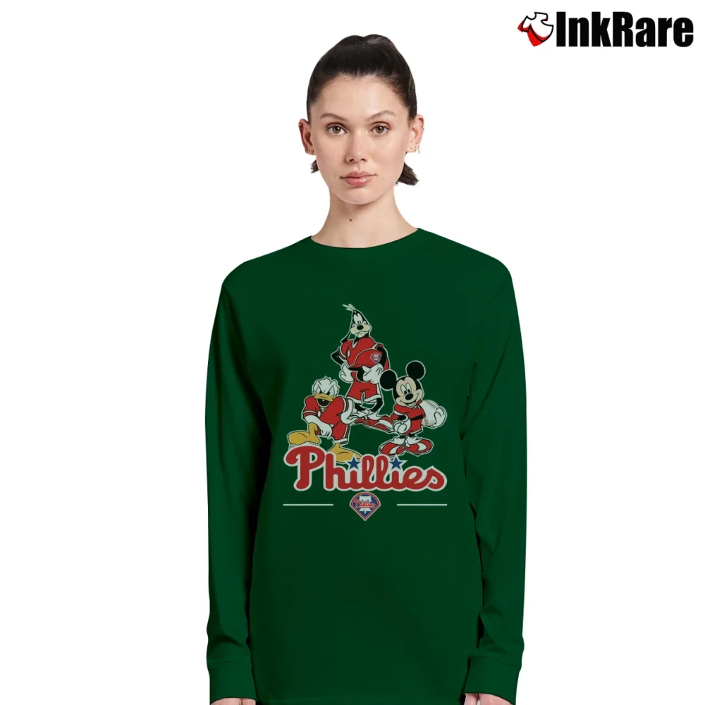 Women’s Philadelphia Phillies Mickey Donald Goofy Fan Long-Sleeve Top in forest green | Sleek, Versatile, All-Season