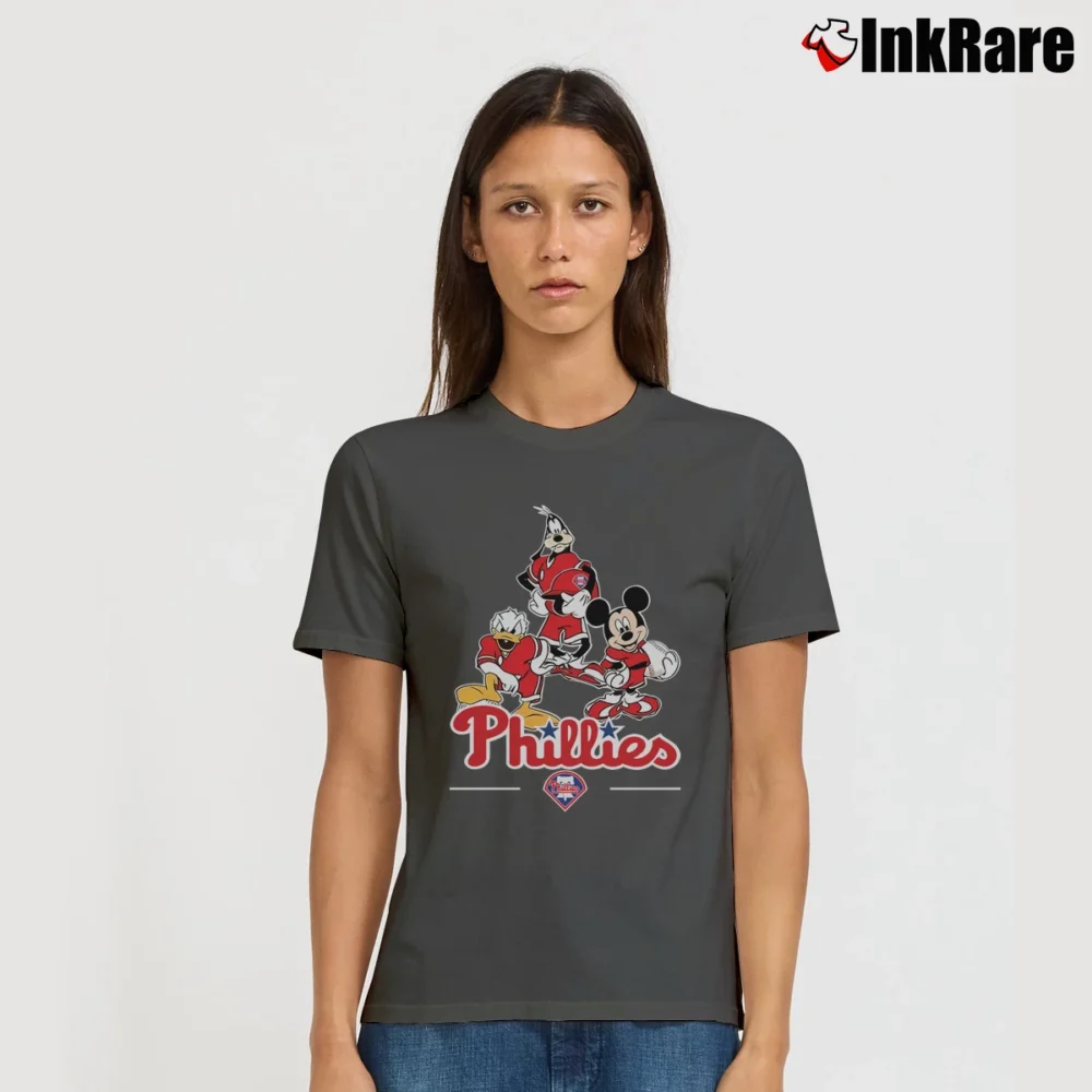 Women’s Philadelphia Phillies Mickey Donald Goofy Fan Signature T-Shirt in charcoal | Soft, Flattering Fit
