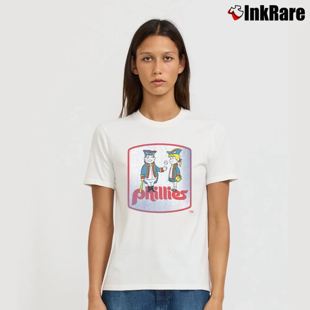 Women’s Philadelphia Phillies Phil And Phyllis Throwback Signature T-Shirt in white | Soft, Flattering Fit