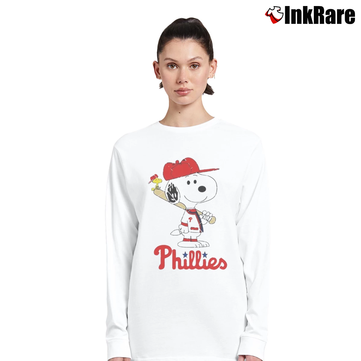 Philadelphia Phillies Snoopy Baseball Funny Cartoon Women’s Long-Sleeve Top in white – Effortless Layer Women’s Philadelphia Phillies Snoopy Baseball Funny Cartoon Long-Sleeve Top in white | Sleek, Versatile, All-Season