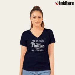Women’s Phillies Baseball Whiz Kids Throwback V-Neck Tee in navy | Chic Neckline, Soft Texture