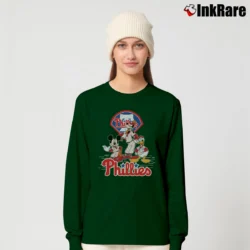 Women’s Phillies Mickey Donald Goofy Baseball Graphic Long-Sleeve Top in forest green | Sleek, Versatile, All-Season