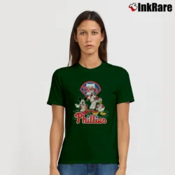 Women’s Phillies Mickey Donald Goofy Baseball Graphic Signature T-Shirt in forest green | Soft, Flattering Fit